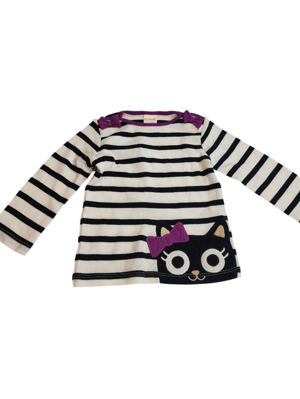Gymboree long sleeve cat tunic top sz 12-18 months purple bows stripes New